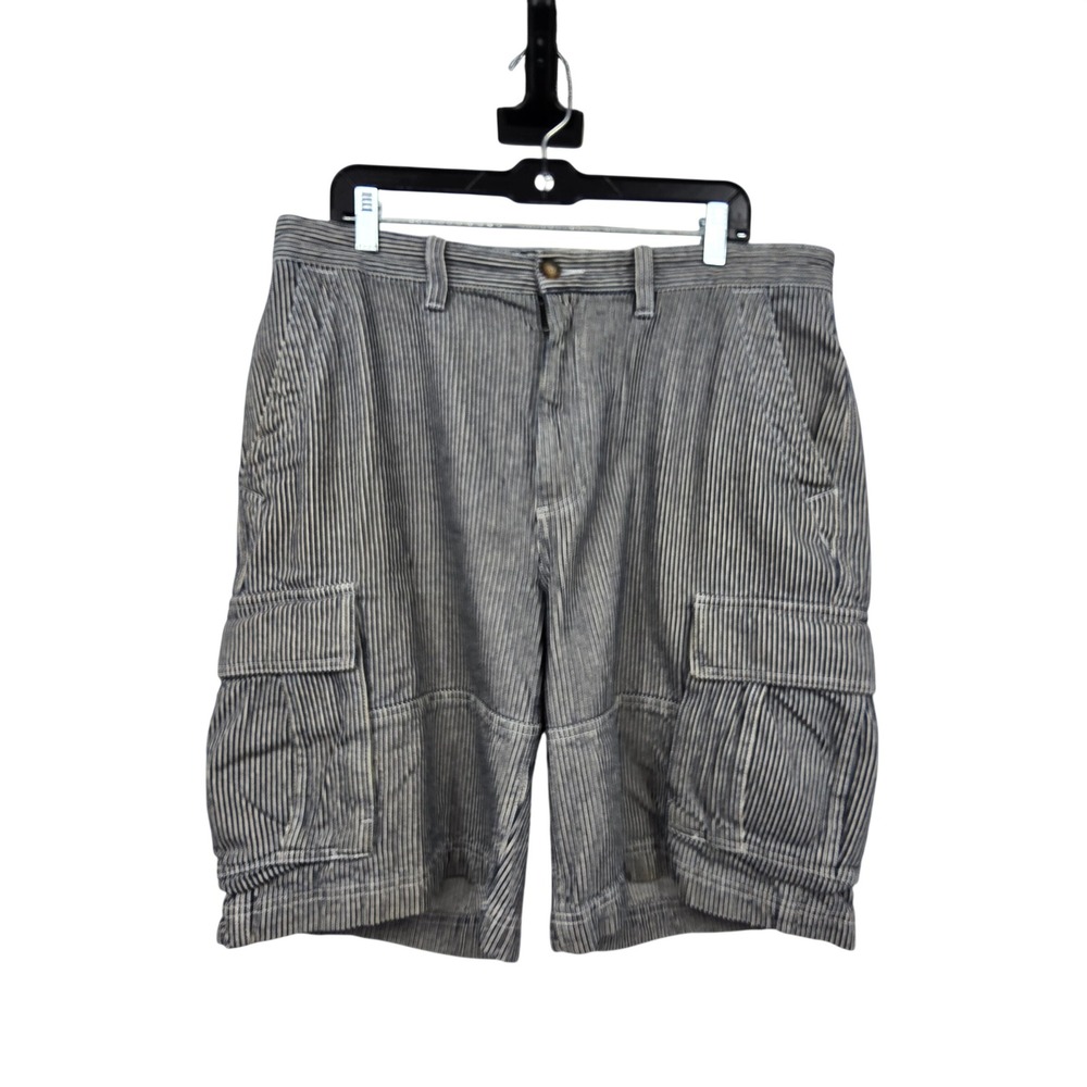 Vintage 90s Y2K Railroad Stripe Baggy Cargo Shorts Mens 36 Blue Cotton Grunge